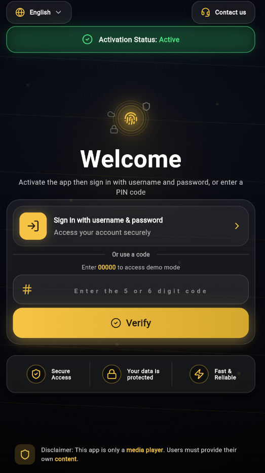 Application login screen